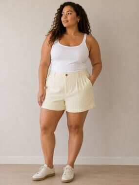 A New Day Linen Blend Shorts Women's Size 12 Cream High Rise Pleated NWT